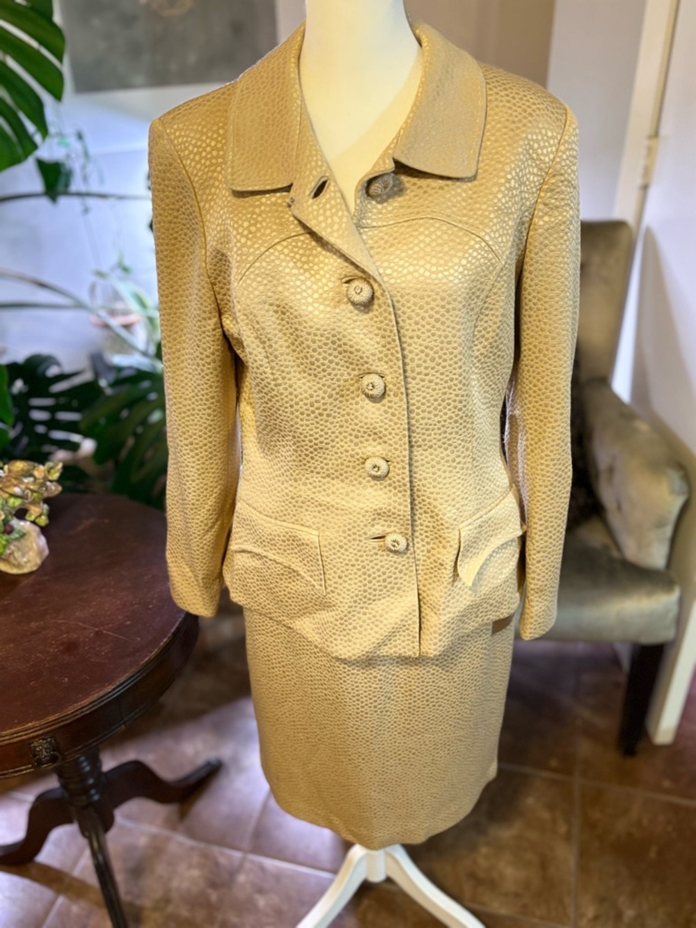 Rickie Freeman for Teri Jon Tan Textured Tailored Jacket